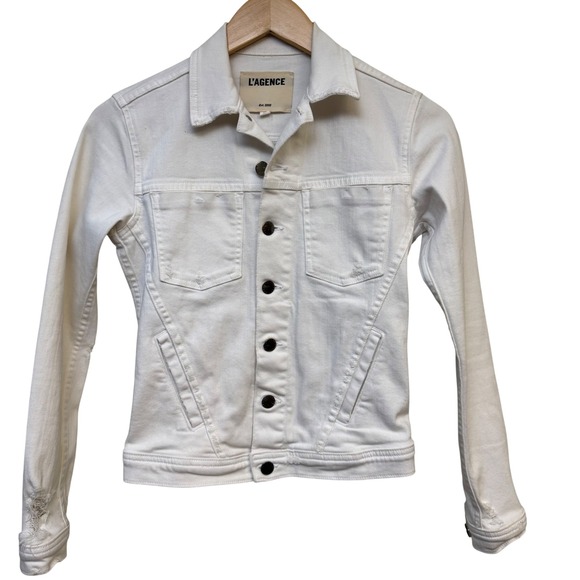 L'AGENCE Jackets & Blazers - L'AGENCE Denim Jacket XS White Distressed XS Cotton Blend Made in USA